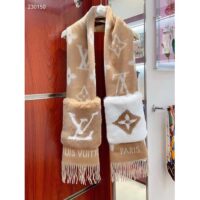 Louis Vuitton Unisex Cold Reykjavik Scarf Cashmere Mink Fur Beige Jacquard LV Initials Monogram Flowers (8)