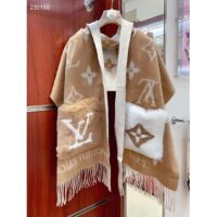 Louis Vuitton Unisex Cold Reykjavik Scarf Cashmere Mink Fur Beige Jacquard LV Initials Monogram Flowers (8)