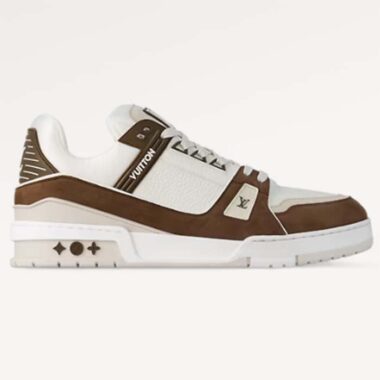 Louis Vuitton Unisex LV Trainer Sneaker Moka Brown Nubuck Calf Leather Grained Calf Leather