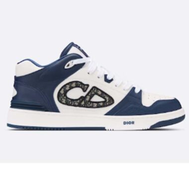 Dior Unisex CD B57 Mid-Top Sneaker Navy White Smooth Calfskin Beige Black Oblique Jacquard