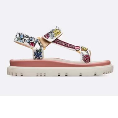 Dior Women CD D-Wave Sandal White Multicolor Florilegio Embroidered Cotton