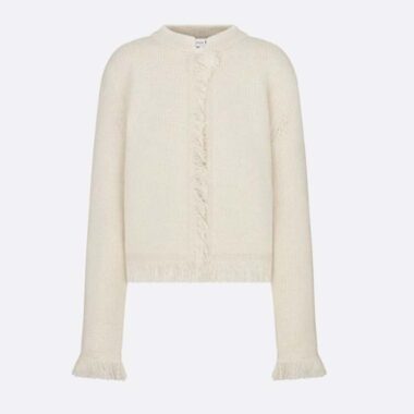 Dior Women CD Embroidered Jacket White Wool Cotton Alpaca Technical Knit Pastel Midnight Blue Butterfly