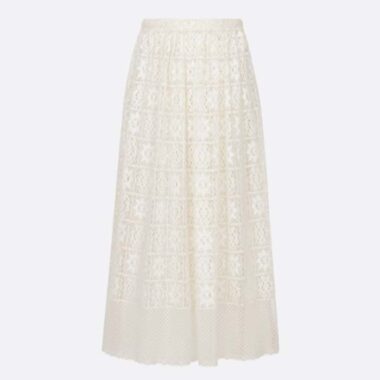 Dior Women CD Flared Mid-Length Skirt Ecru Technical Cotton Lace Star Motif