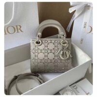 Dior Women CD Mini Lady Dior Bag Platinum Metallic Cannage Lambskin Beaded Embroidery (5)