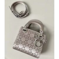 Dior Women CD Mini Lady Dior Bag Platinum Metallic Cannage Lambskin Beaded Embroidery (5)