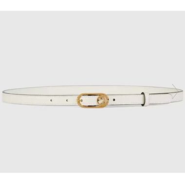 Gucci GG Unisex Thin Belt Mini Round Interlocking G White Leather 1.5 CM Width