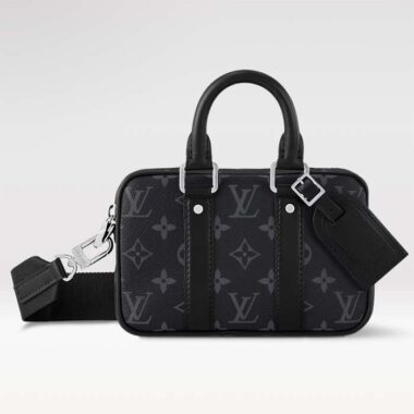 Louis Vuitton LV Unisex Nano Porte Documents Voyage Monogram Eclipse Coated Canvas Cowhide Leather