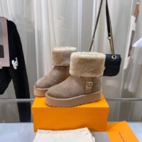 Louis Vuitton LV Women Aspen Platform Ankle Boot Beige Suede Calf Leather Shearling (19)