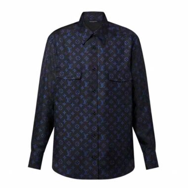 Louis Vuitton LV Women LV Monogram Silk Pleated Shirt Silk Navy