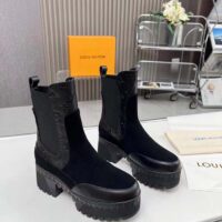 Louis Vuitton LV Women Laureate Platform Chelsea Boot Black Suede Monogram-Debossed Calf Leather (7)