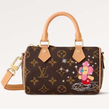 Louis Vuitton LV Women Nano Speedy Bag Pink Monogram Coated Canvas Cowhide Leather