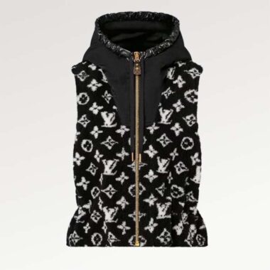 Louis Vuitton LV Women Sleeveless Hooded Monogram Teddy Jacket Acrylic Wool Black White