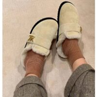 Louis Vuitton Unisex LV Cosy Flat Comfort Clog Natural Suede Calf Leather Shearling (9)