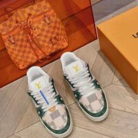 Louis Vuitton Unisex LV Trainer Sneaker Green Damier Grained Calf Leather Rubber Monogram Flowers (6)