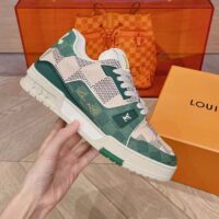 Louis Vuitton Unisex LV Trainer Sneaker Green Damier Grained Calf Leather Rubber Monogram Flowers (6)