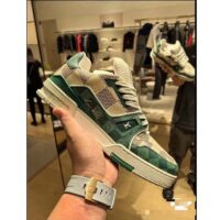 Louis Vuitton Unisex LV Trainer Sneaker Green Damier Grained Calf Leather Rubber Monogram Flowers (6)