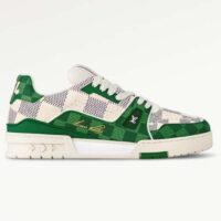 Louis Vuitton Unisex LV Trainer Sneaker Green Damier Grained Calf Leather Rubber Monogram Flowers