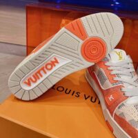 Louis Vuitton Unisex LV Trainer Sneaker Orange Damier Grained Calf Leather Rubber Monogram Flowers (8)