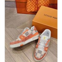 Louis Vuitton Unisex LV Trainer Sneaker Orange Damier Grained Calf Leather Rubber Monogram Flowers (8)