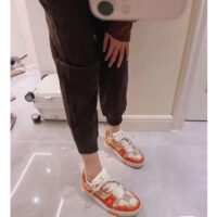 Louis Vuitton Unisex LV Trainer Sneaker Orange Damier Grained Calf Leather Rubber Monogram Flowers (8)