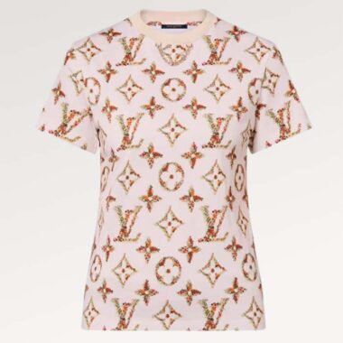 Louis Vuitton Women LV Floral Monogram T-Shirt Cotton Pink Beige Regular Fit