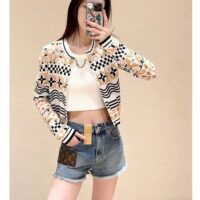 Louis Vuitton Women LV Monogram Tile Jacquard Cropped Cardigan Champagne Beige Regular Fit (9)