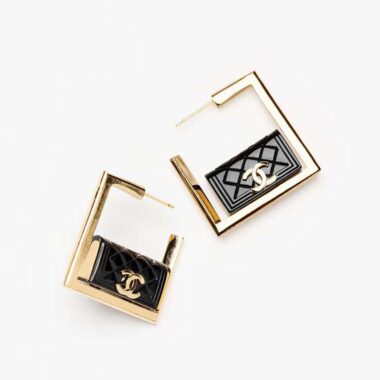 Chanel Women Hoop Earrings in Metal and Resin-Black