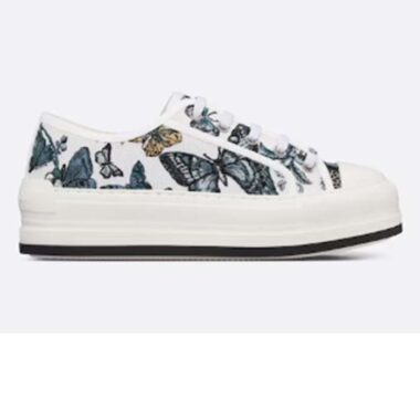 Dior Unisex CD Walk'N'Dior Platform Sneaker Pastel Midnight Blue Multicolor Embroidered Cotton Toile De Jouy Mexico Motif