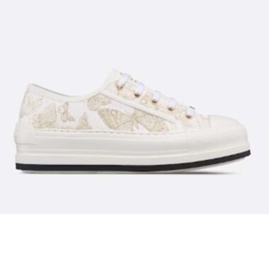 Dior Unisex CD Walk'N'Dior Platform Sneaker White Gold-Tone Toile De Jouy Mexico Embroidered Cotton Metallic Thread