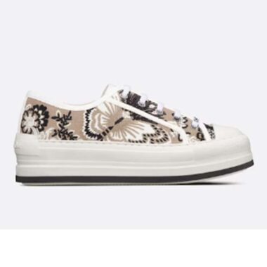 Dior Unisex CD Walk'n'Dior Platform Sneaker Beige Multicolor Embroidered Cotton Butterfly Bandana Motif