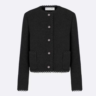 Dior Women CD Cropped Jacket Black Double-Sided Virgin Wool Bouclé