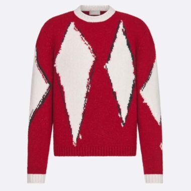 Dior Women CD Dior Peter Dior Sweater Red Wool-Blend Intarsia