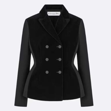 Dior Women CD Fitted Jacket Black Velvet-Effect Wool Silk