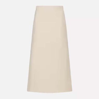 Dior Women CD Mid-Length Straight-Cut Skirt Ecru Wool Silk Waistband Side Vents