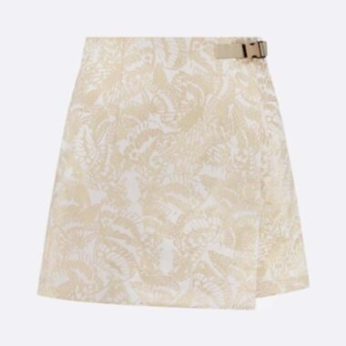 Dior Women CD Skort White Technical Fabric Gold-Tone Allover Butterfly Motif