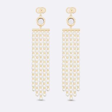 Dior Women La Parisienne Earrings Gold-Finish Metal with White Resin Pearls and Mirrors