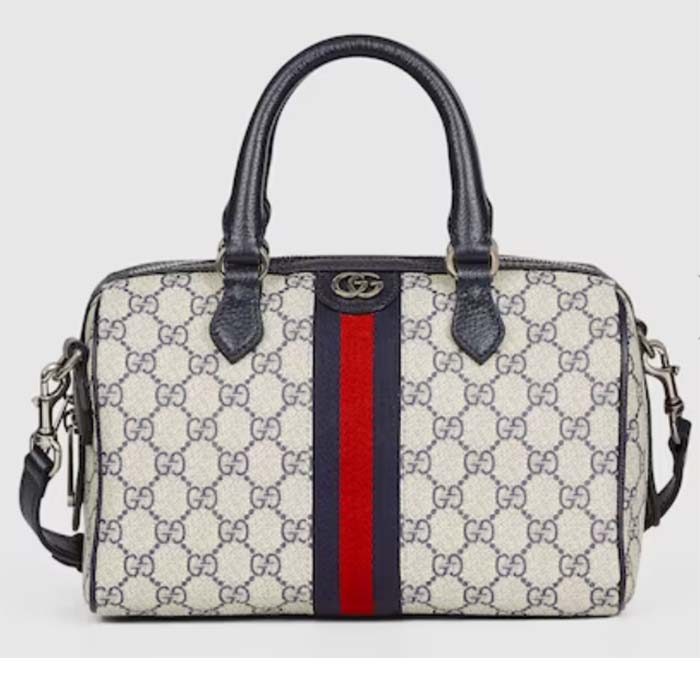 Gucci GG Unisex Ophidia GG Small Top Handle Bag Beige Blue GG Supreme Canvas Leather