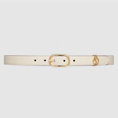 Gucci Unisex GG Belt Round Interlocking G White Leather Oval Buckle 2.3 CM Width