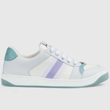 Gucci Unisex GG Screener Sneaker Light Blue White Canvas Bi-Color Rubber Sole