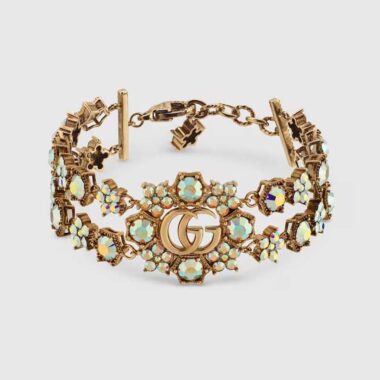 Gucci Women Double G Crystal Flowers Bracelet