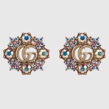 Gucci Women Double G Crystal Flowers Earrings