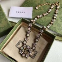 Gucci Women Double G Crystal Flowers Necklace (1)