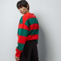 Gucci Women GG Felted Wool Striped Sweater V-Neck Dropped Shoulder Long Sleeves (5)