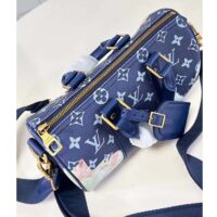 Louis Vuitton LV Unisex Keepall Bandoulière 25 Ink Blue Monogram Bleach Coated Canvas Cowhide-Leather (14)