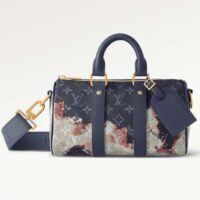 Louis Vuitton LV Unisex Keepall Bandoulière 25 Ink Blue Monogram Bleach Coated Canvas Cowhide-Leather