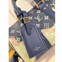 Louis Vuitton LV Unisex Keepall Bandoulière 25 Ink Blue Monogram Bleach Coated Canvas Cowhide-Leather (14)