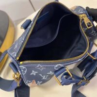 Louis Vuitton LV Unisex Keepall Bandoulière 25 Ink Blue Monogram Bleach Coated Canvas Cowhide-Leather (14)