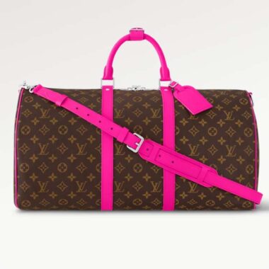 Louis Vuitton LV Unisex Keepall Bandoulière 50 Pink Monogram Macassar Coated Canvas