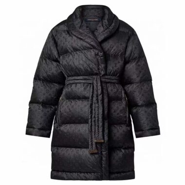 Louis Vuitton LV Women Flight Mode Monogram Jacquard Puffer Wrap Coat Polyamide Black