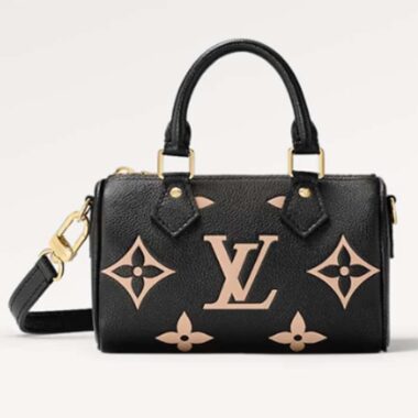 Louis Vuitton LV Women Nano Speedy Bag Black Beige Monogram Empreinte Embossed Supple Grained Cowhide Leather